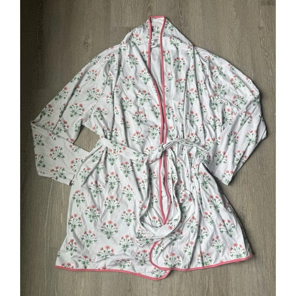 NWOT Lake Pajamas Pima Cotton Wrap Robe Floral Pink and Green XXL - Picture 1 of 10
